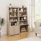 6-Tier Bookcase Freestanding Ladder Bookshelf with 2 Adjustable Shelves and Flip Up Door
